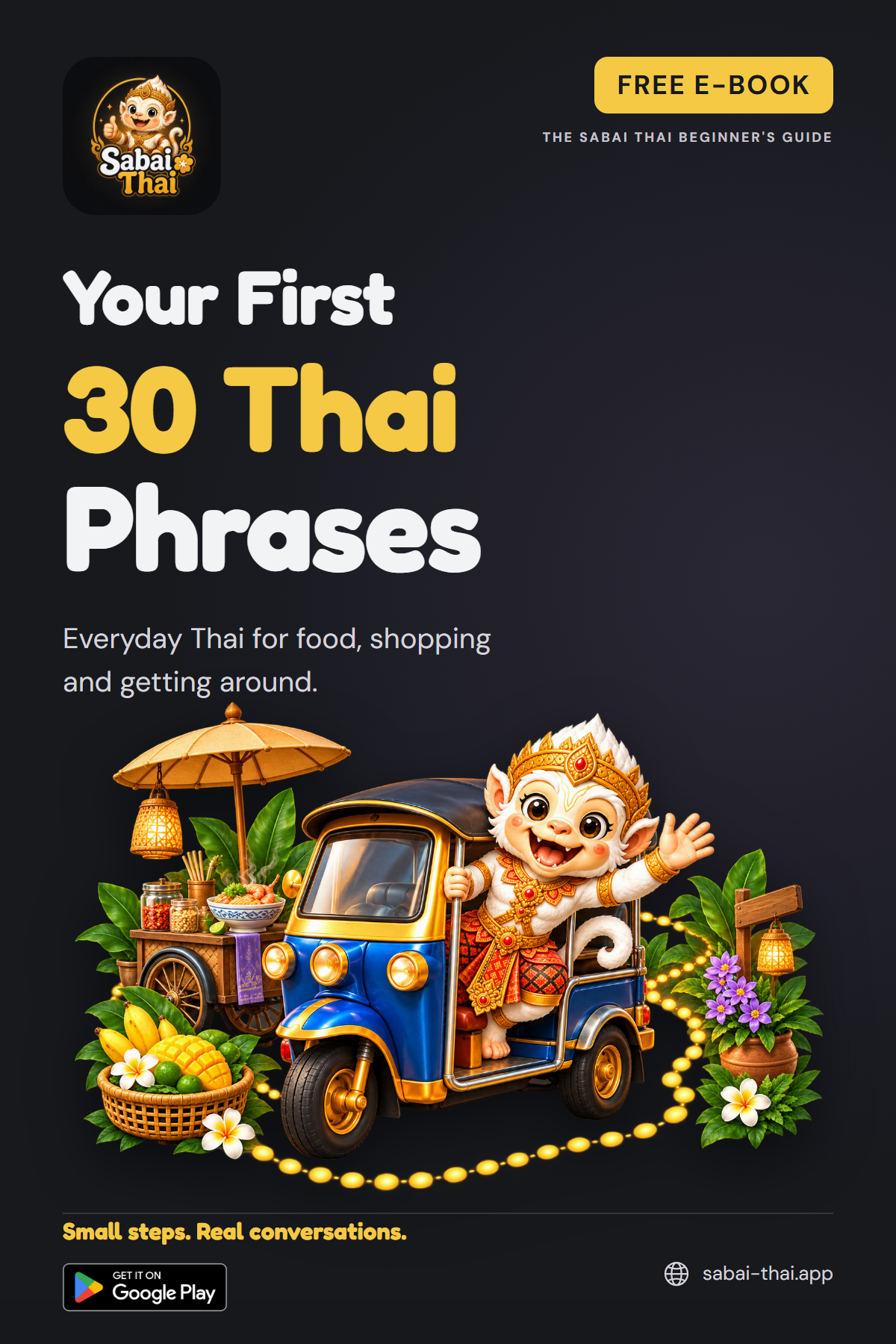 Cover of the free Sabai Thai e-book Your First 30 Thai Phrases